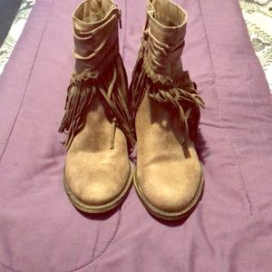 Suede fringe and braid booties